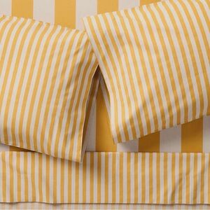 Crate&Barrel Riviera Yellow and White Striped organic full sheets
